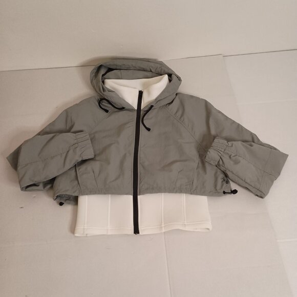 ZARA Contrast Neoprene Effect Hooded Athleisure Jacket Sage Green Women’s Size M - Picture 5 of 14